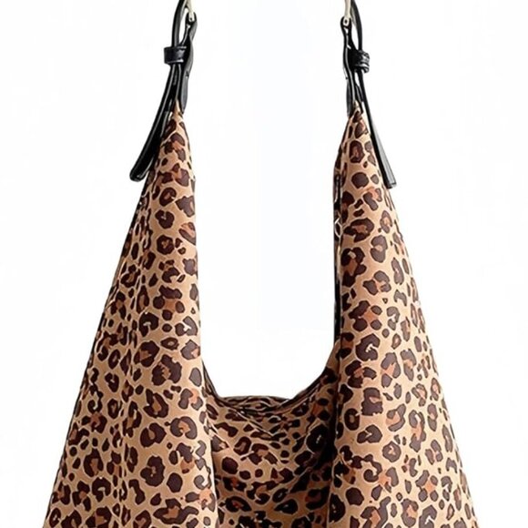 Women's Faux Suede Lightweight Shoulder Bag Leopard Print Purse Slouchy Animal T - Picture 1 of 9